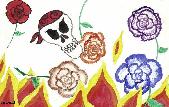 Skull, Roses, and Flames